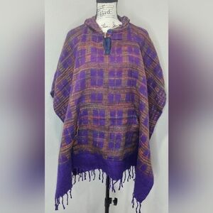 Ark Imports Soft Acrylic Hooded Poncho Cape Warm Kangaroo Pouch Made In Nepal
